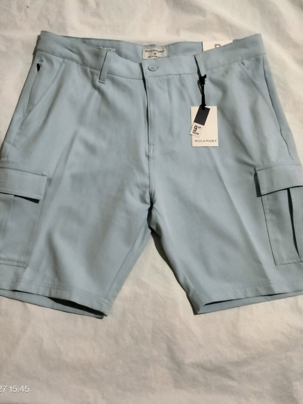 Rockport Tech Cargo Shorts Men’s 36 Light Blue 9" Inseam Stretch New With Tags